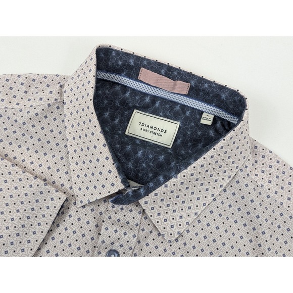 7 Diamonds Other - 7 Diamonds Shirt Mens Medium 4 Way Stretch Pink Blue Algorithm Short Sleeve
